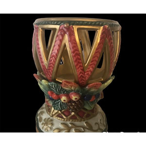 Vintage Signed Fitz & Floyd Christmas Jolly Ole Saint Nick Ceramic Candle Holder